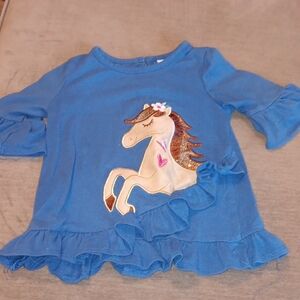 Counting Daisies Blue Girls Shirt with Horse Design-24 Month